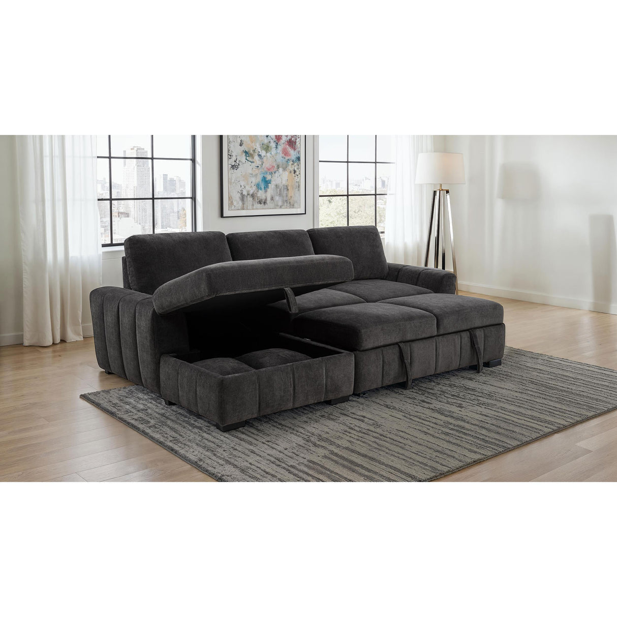 Coaster Furniture Pastrana 500349 Upholstered Sleeper Sectional Sofa LAF Chaise - Grey IMAGE 10
