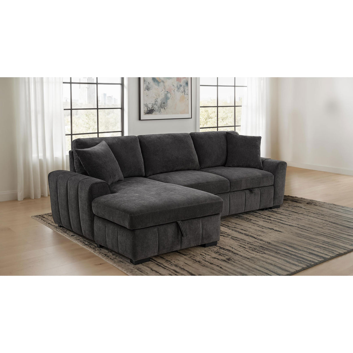 Coaster Furniture Pastrana 500349 Upholstered Sleeper Sectional Sofa LAF Chaise - Grey IMAGE 4