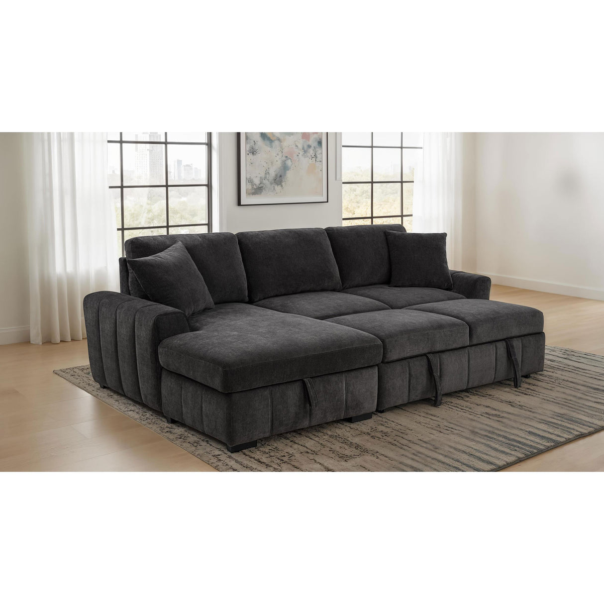 Coaster Furniture Pastrana 500349 Upholstered Sleeper Sectional Sofa LAF Chaise - Grey IMAGE 7