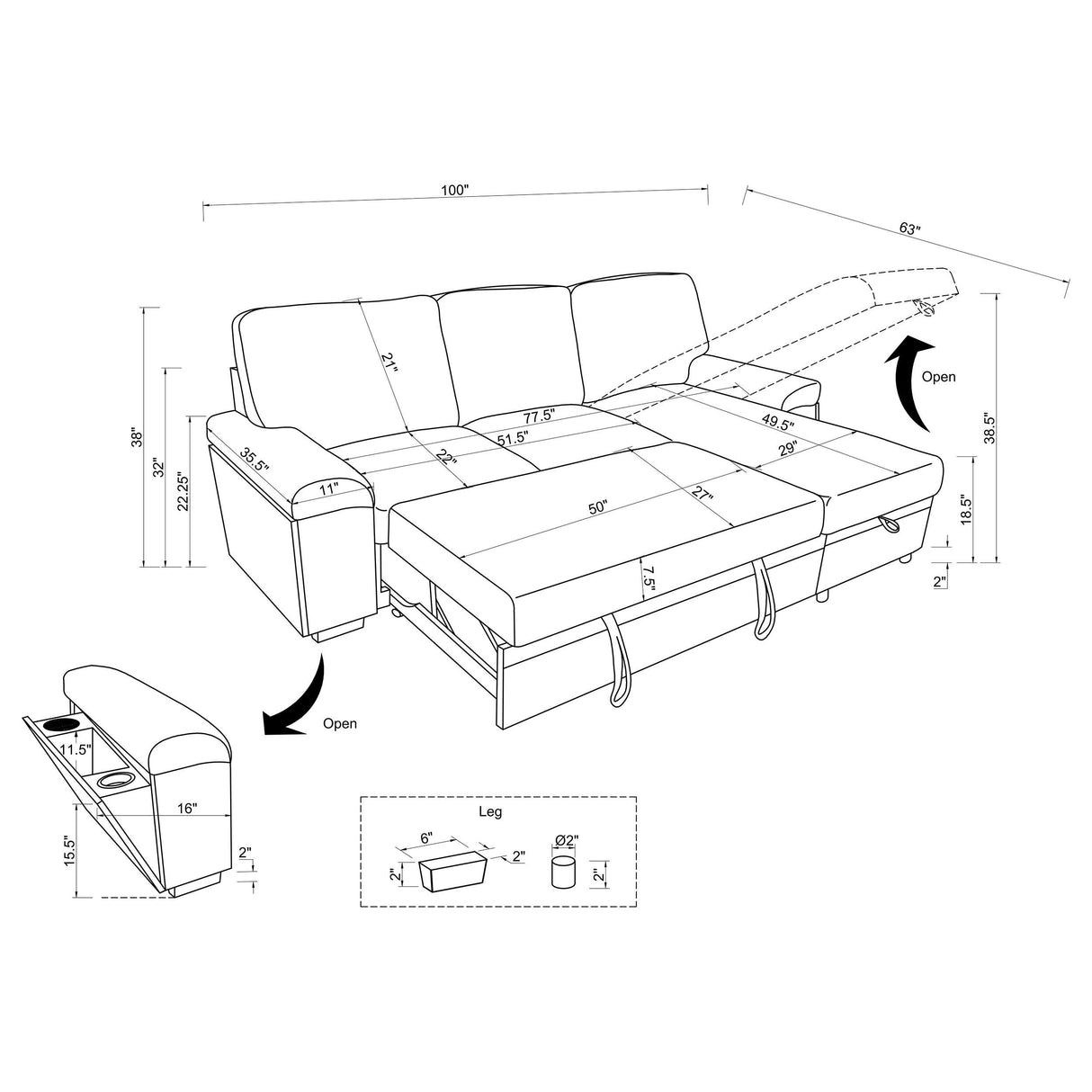 Coaster Furniture Demko 500355 Sleeper Sectional Sofa with Speaker and Storage Chaise - Granite IMAGE 17