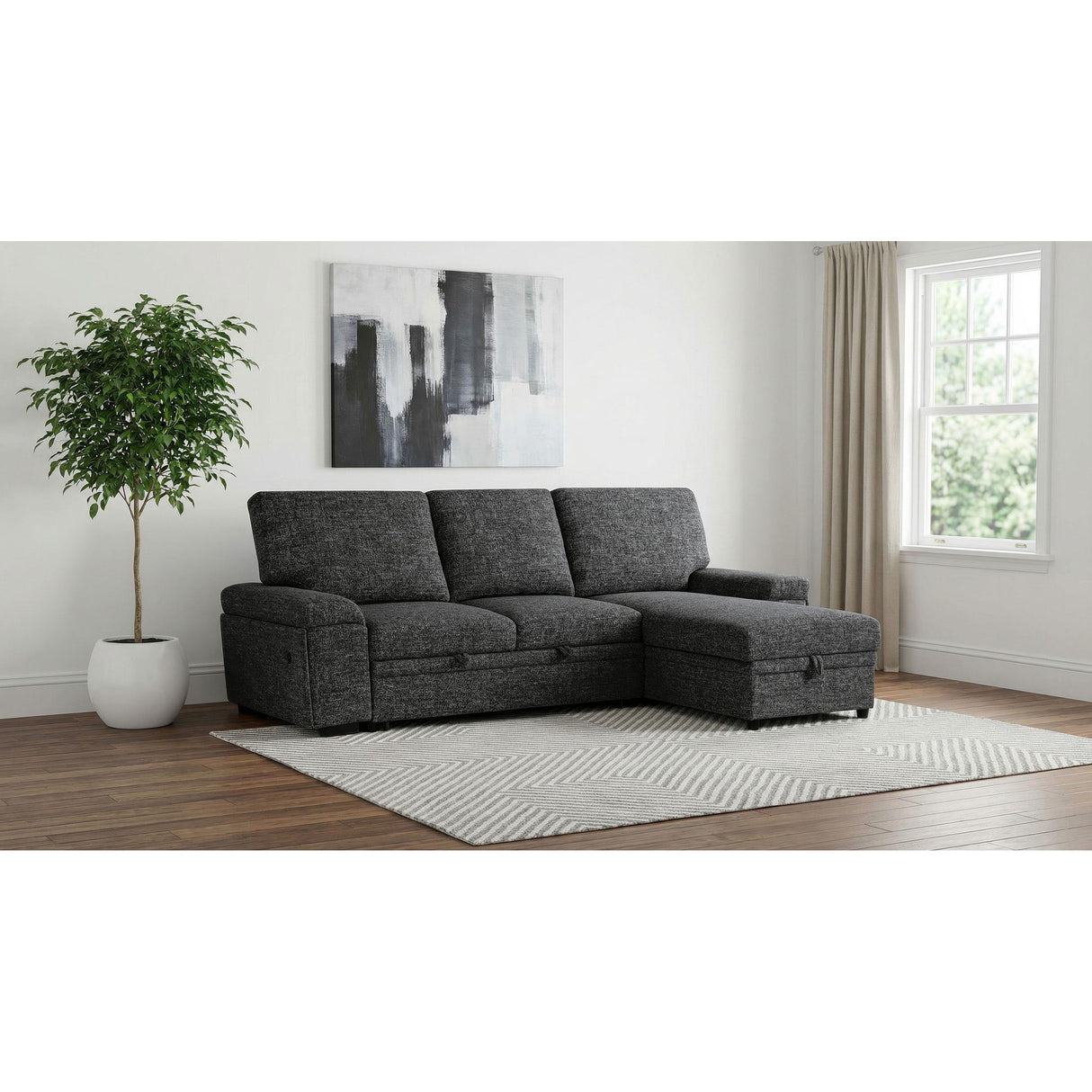 Coaster Furniture Demko 500355 Sleeper Sectional Sofa with Speaker and Storage Chaise - Granite IMAGE 2