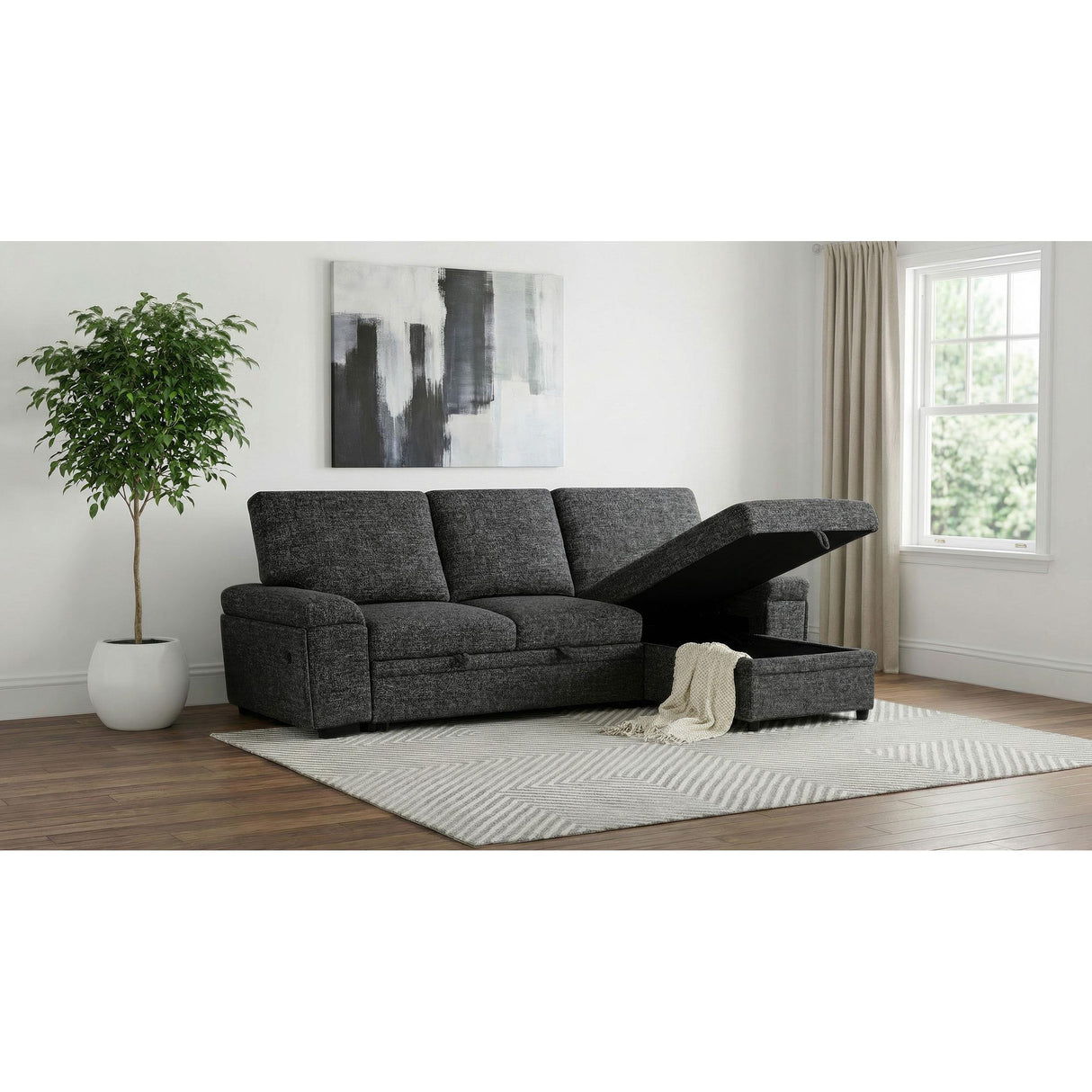 Coaster Furniture Demko 500355 Sleeper Sectional Sofa with Speaker and Storage Chaise - Granite IMAGE 6