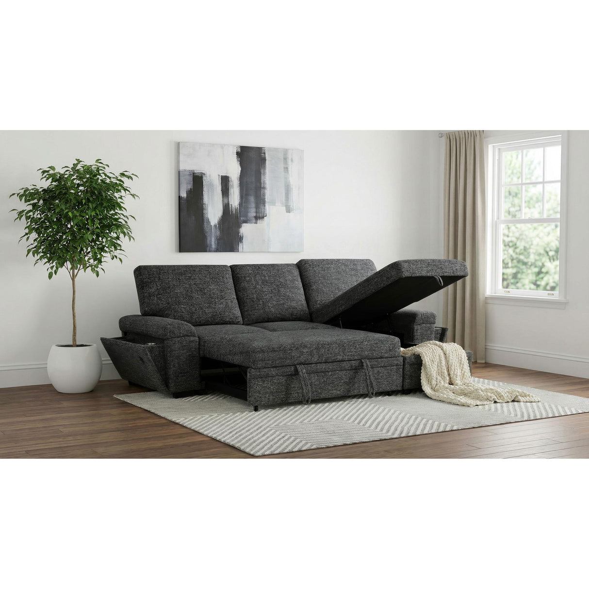 Coaster Furniture Demko 500355 Sleeper Sectional Sofa with Speaker and Storage Chaise - Granite IMAGE 9