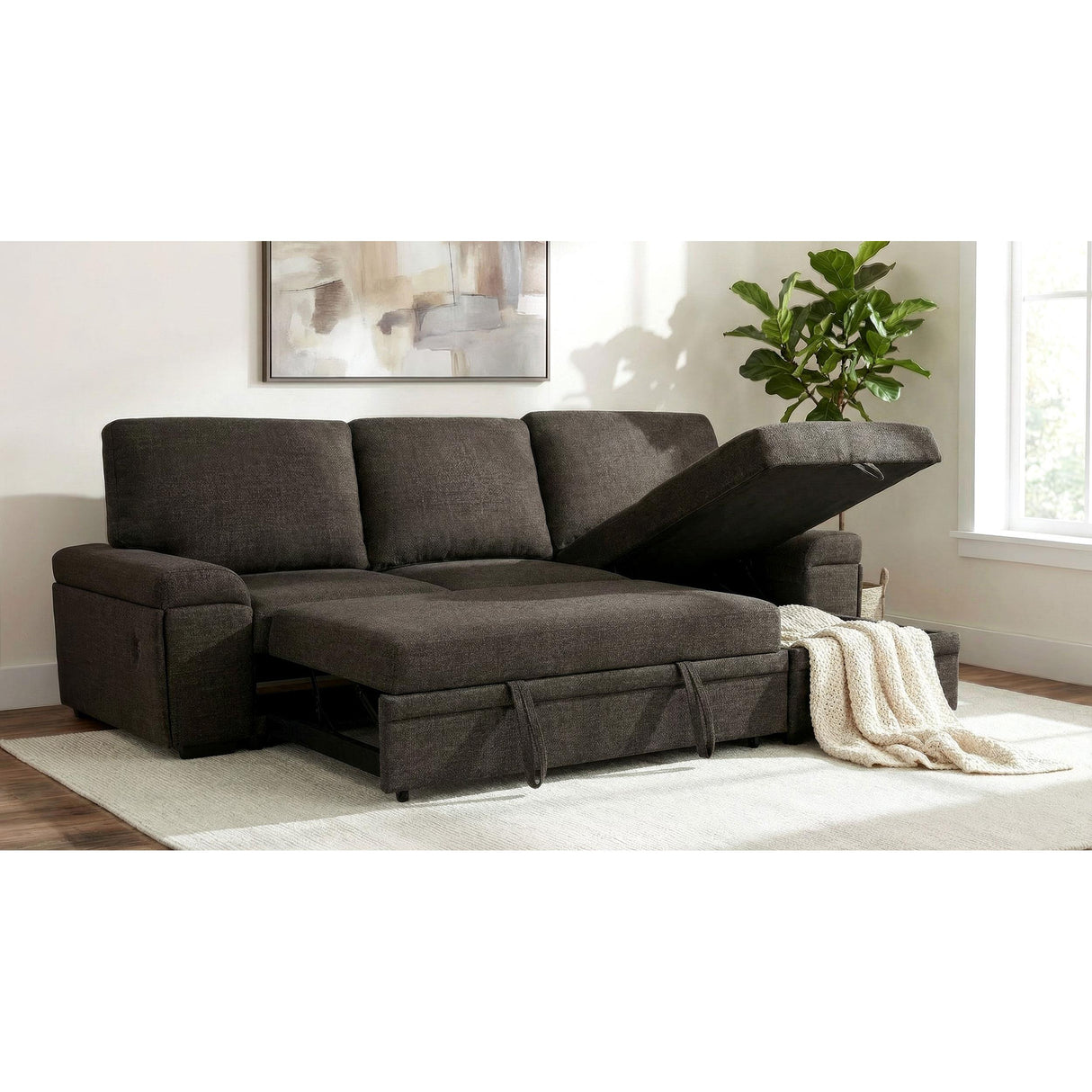 Coaster Furniture Demko 500356 Sleeper Sectional Sofa with Speaker and Storage Chaise - Brown IMAGE 17
