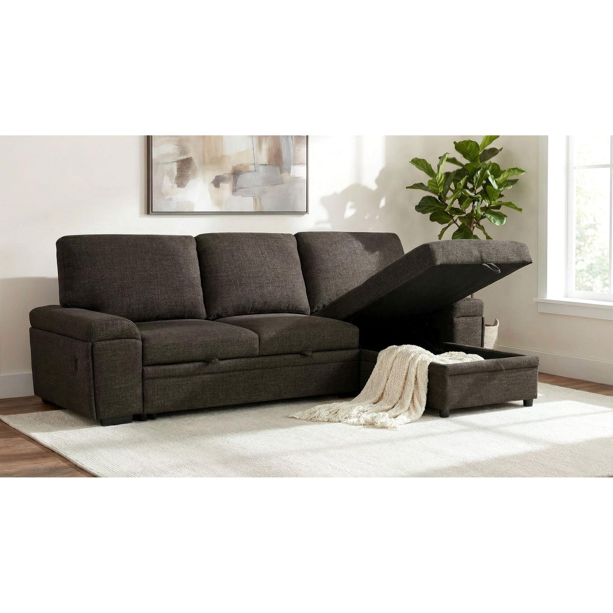 Coaster Furniture Demko 500356 Sleeper Sectional Sofa with Speaker and Storage Chaise - Brown IMAGE 18
