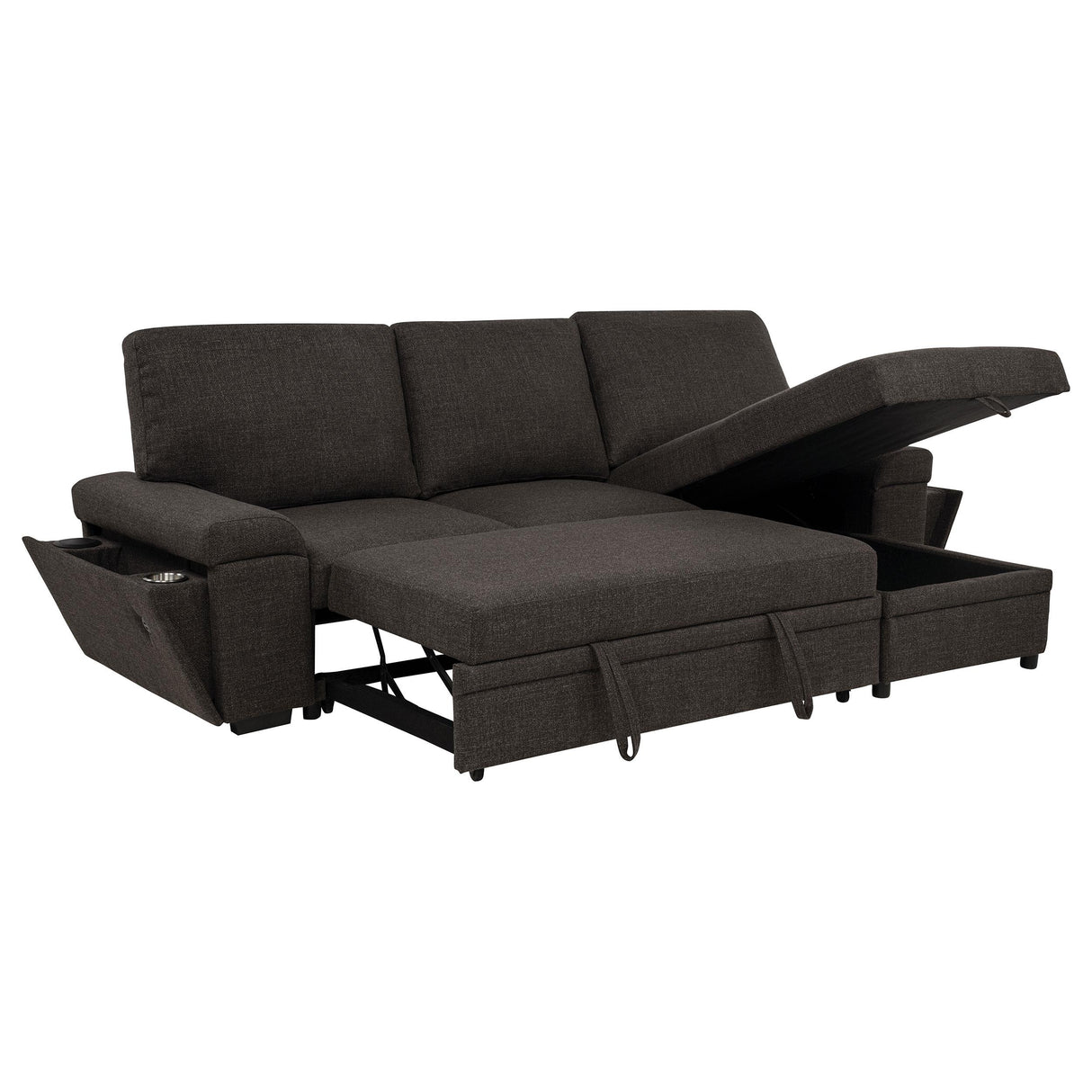 Coaster Furniture Demko 500356 Sleeper Sectional Sofa with Speaker and Storage Chaise - Brown IMAGE 3