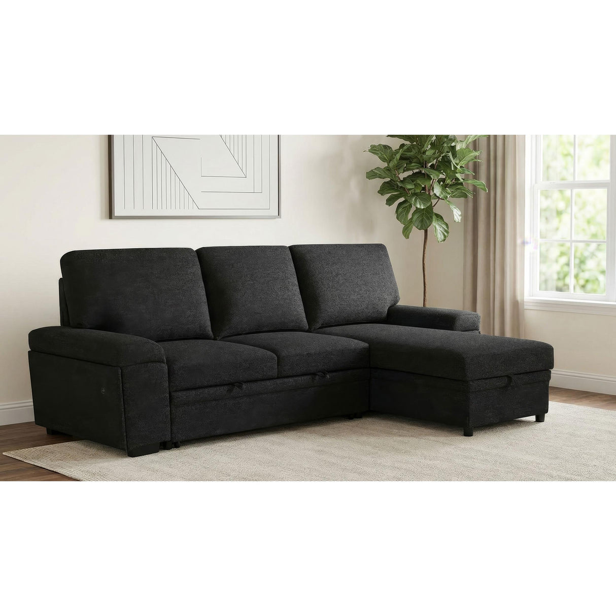 Coaster Furniture Demko 500357 Sleeper Sectional Sofa with Speaker and Storage Chaise - Black IMAGE 2