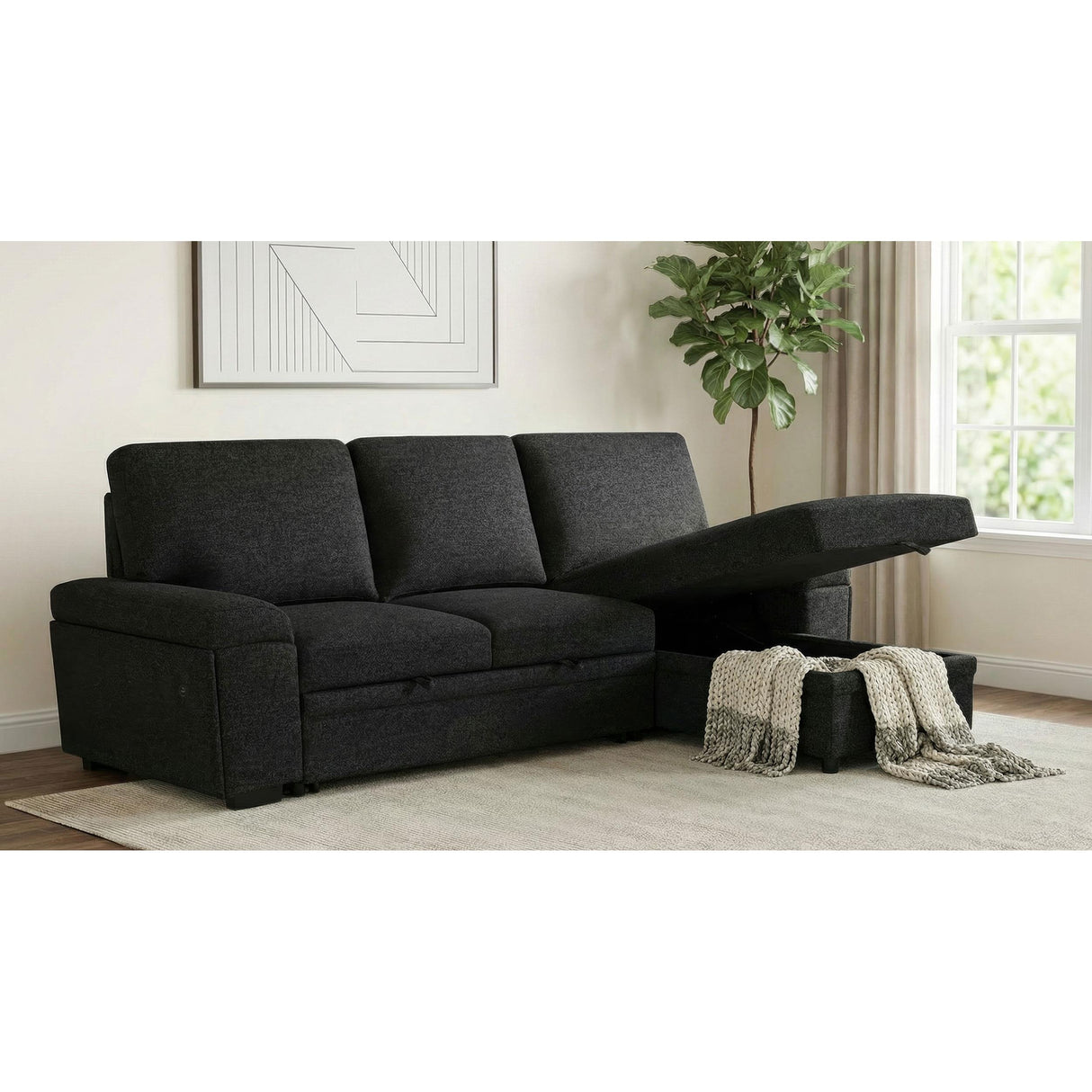 Coaster Furniture Demko 500357 Sleeper Sectional Sofa with Speaker and Storage Chaise - Black IMAGE 6