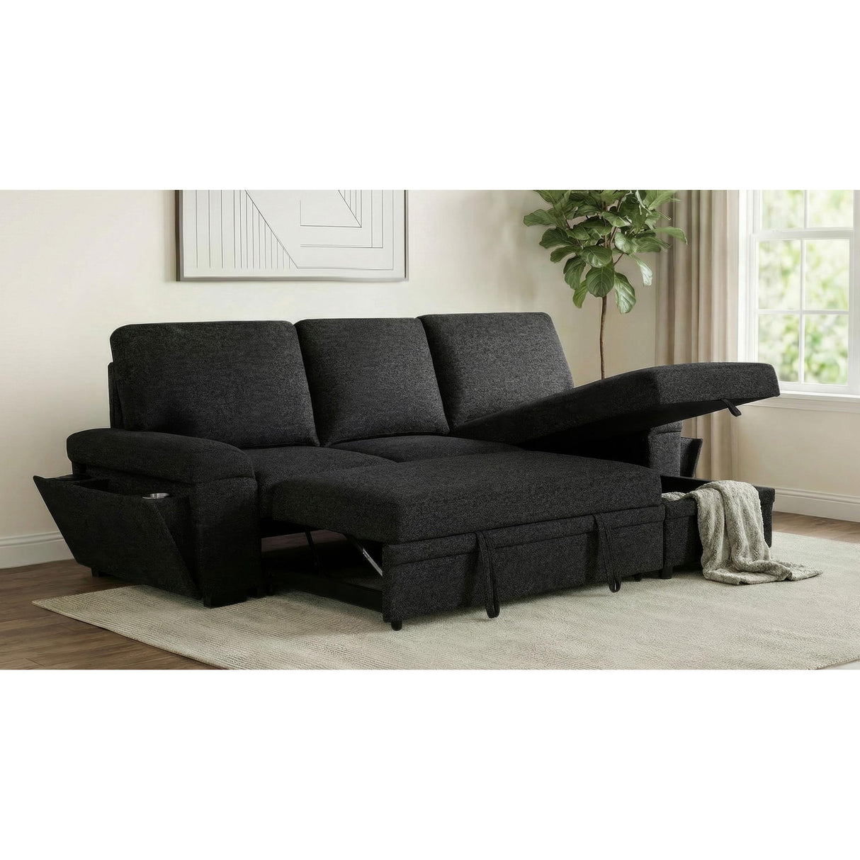 Coaster Furniture Demko 500357 Sleeper Sectional Sofa with Speaker and Storage Chaise - Black IMAGE 9