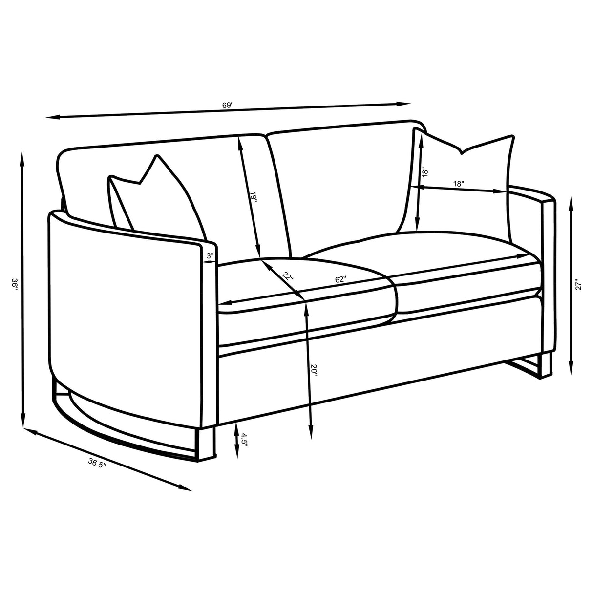 Coaster Furniture Corliss 508825 Upholstered Curved Track Arm Loveseat - Camel IMAGE 11