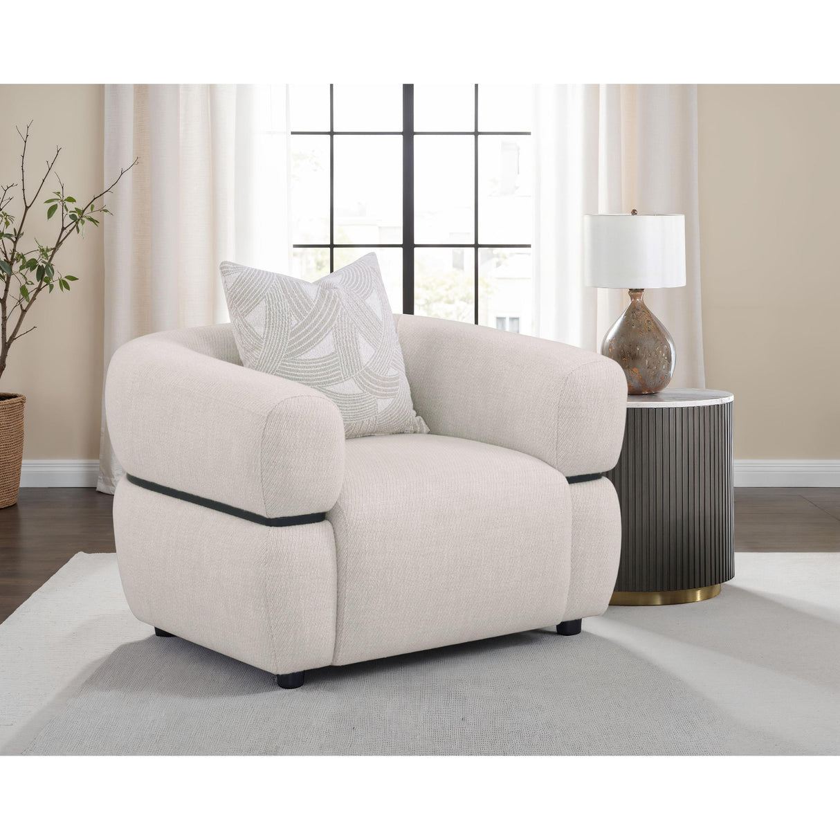 Coaster Furniture Jeanette 508963 Fabric Upholstered Round Arm Accent Chair - Beige IMAGE 4