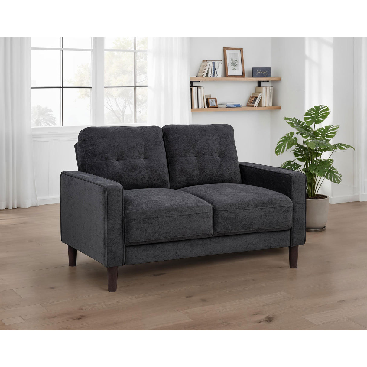 Coaster Furniture Bowen II 509982 Fabric Upholstered Track Arm Loveseat - Steel Grey IMAGE 4