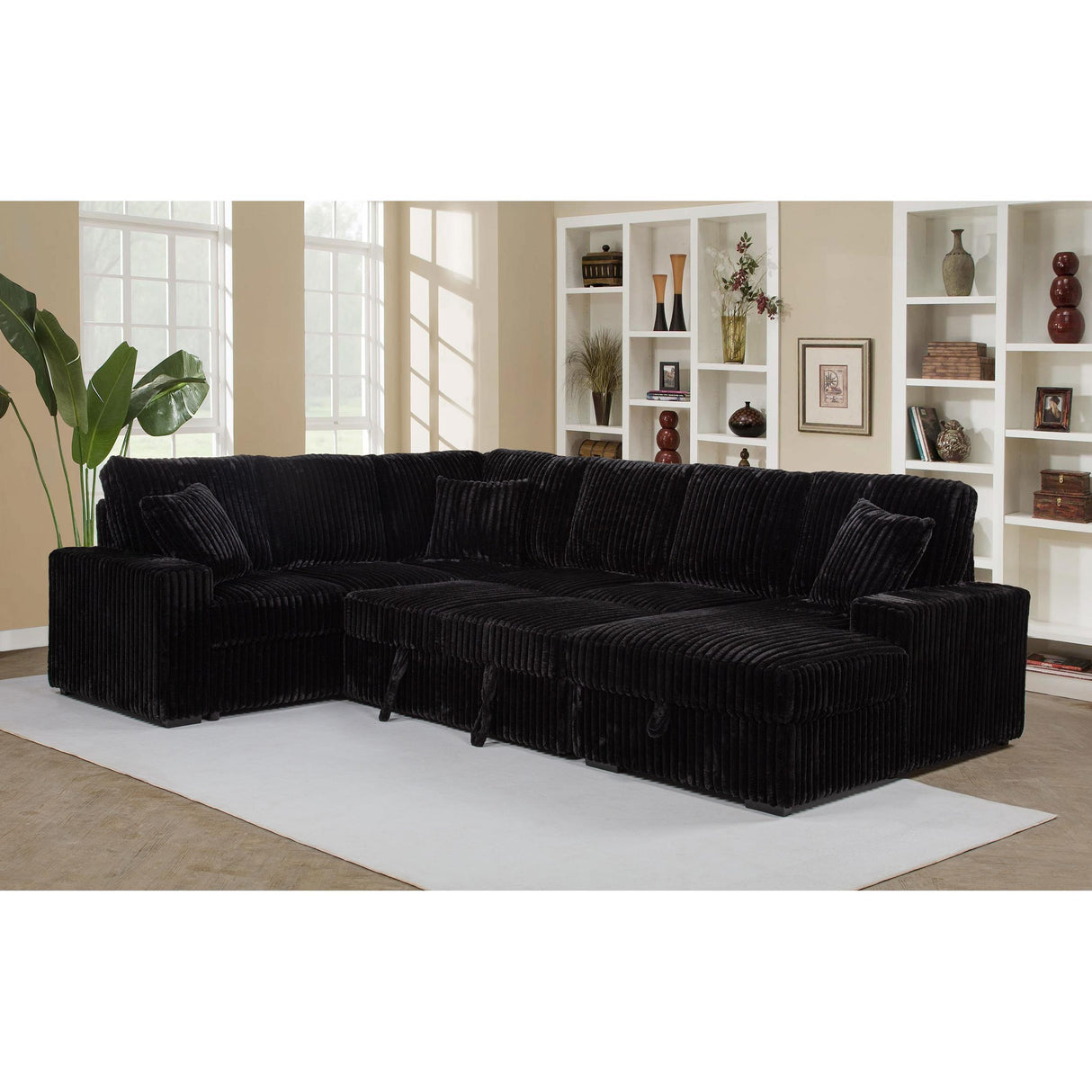 Coaster Furniture Devonshire 511049 Sleeper Sectional Sofa Storage Chaise - Black IMAGE 12