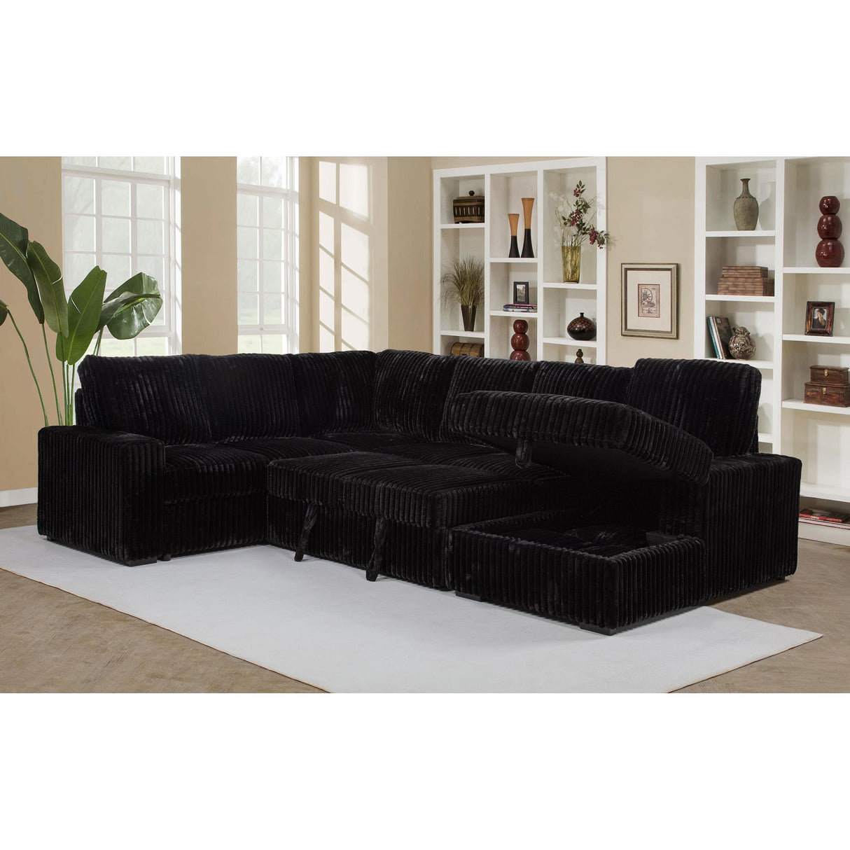Coaster Furniture Devonshire 511049 Sleeper Sectional Sofa Storage Chaise - Black IMAGE 16