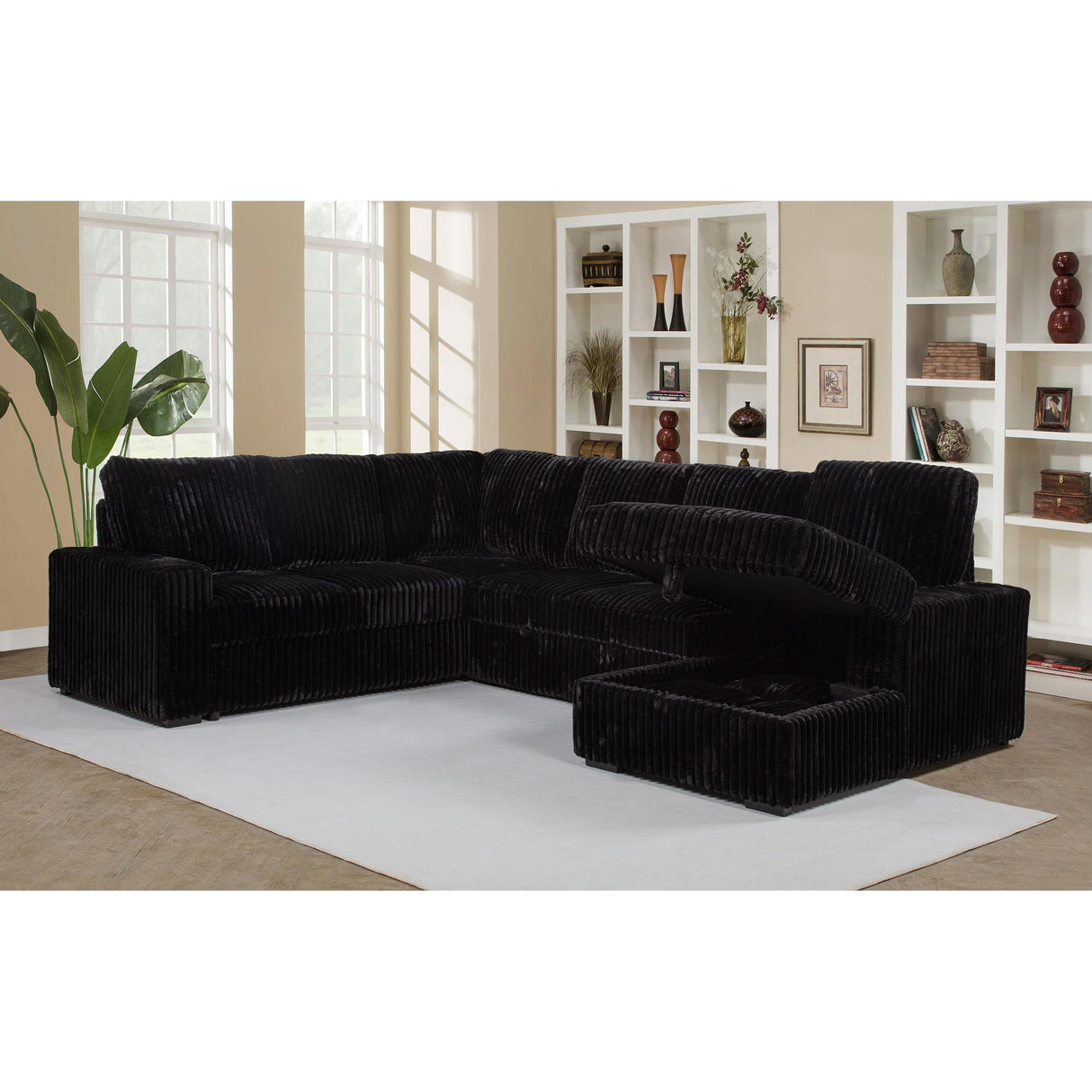 Coaster Furniture Devonshire 511049 Sleeper Sectional Sofa Storage Chaise - Black IMAGE 9