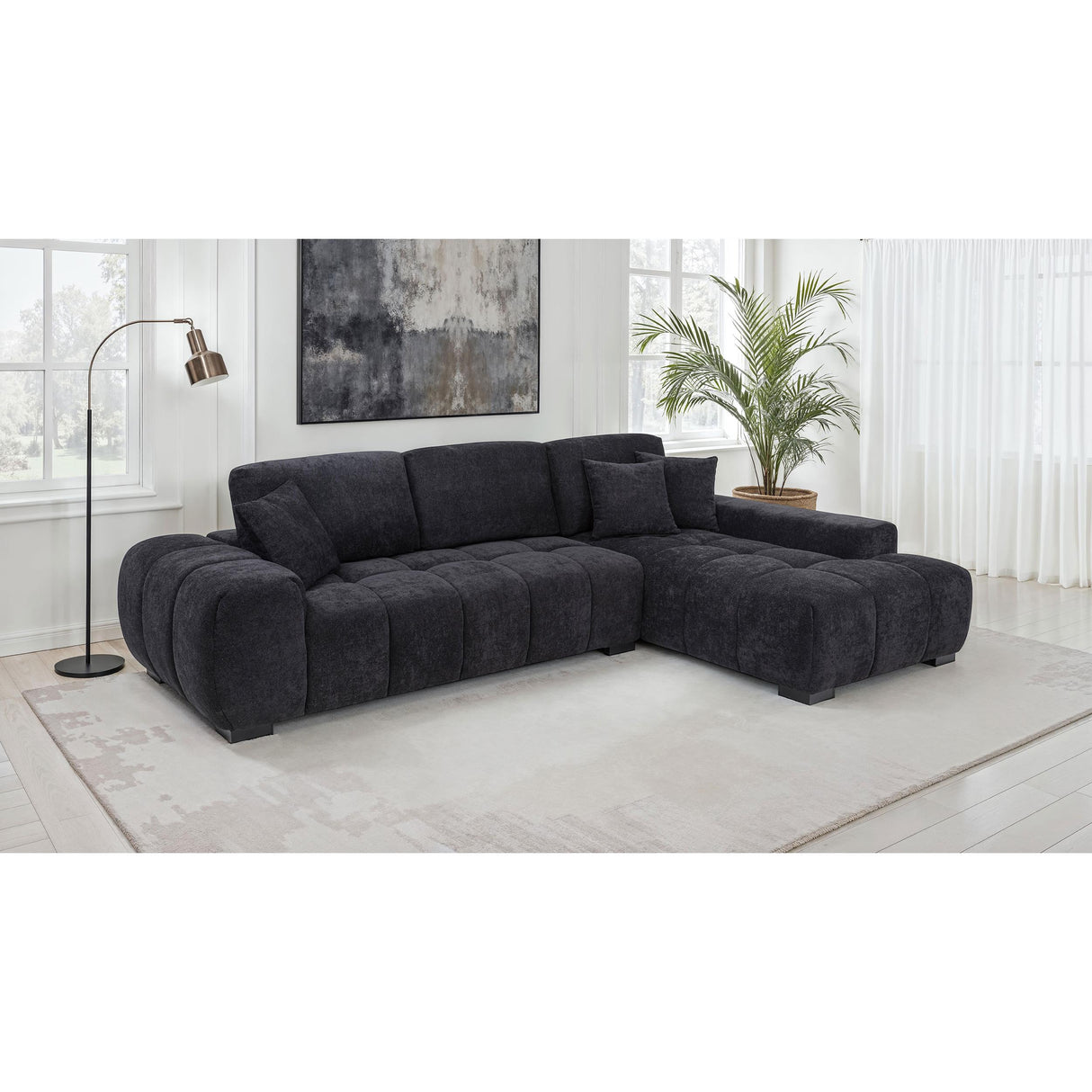 Coaster Furniture Octavia 511061 Upholstered Sectional Chaise Sofa - Black IMAGE 4