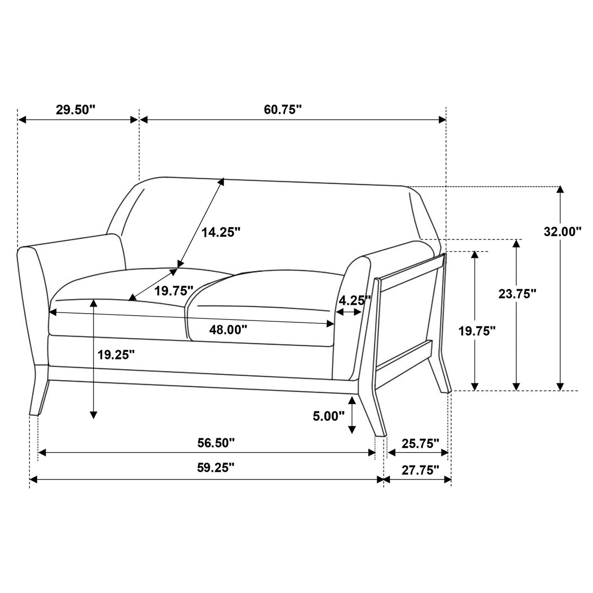 Coaster Furniture Vaughn 511072 Fabric Upholstered Flared Arm Loveseat - Grey IMAGE 10