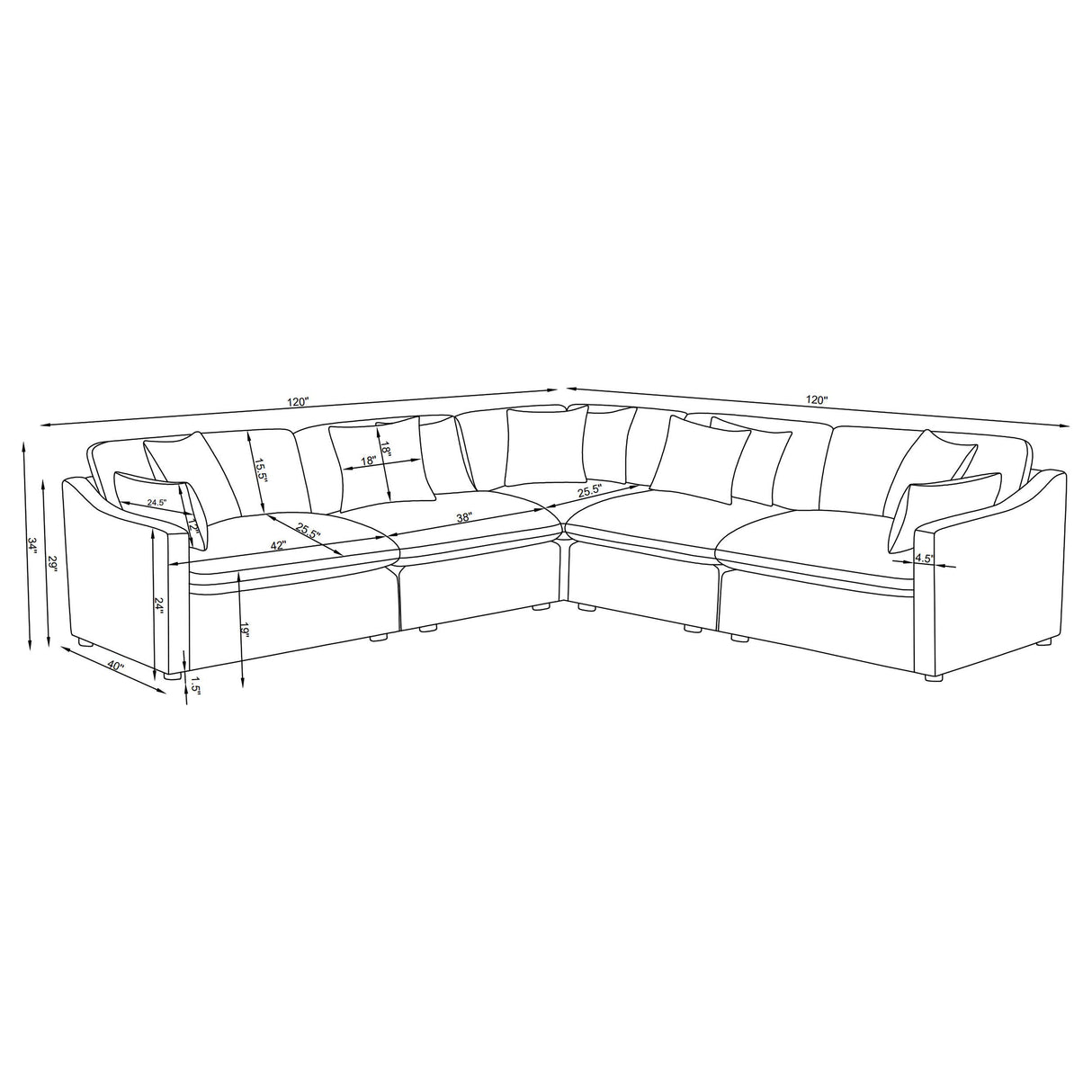 Coaster Furniture Hobson 551455-SETA 5-piece Upholstered Modular Sectional Sofa - Charcoal IMAGE 8