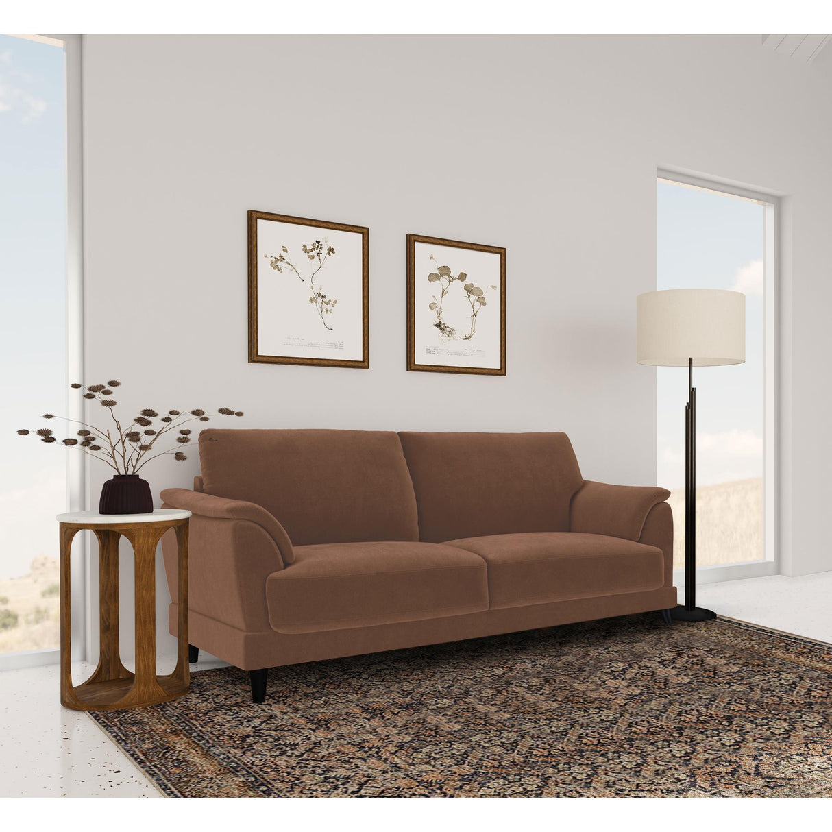 Coaster Furniture Selma 552101 Velvet Upholstered Crescent Arm Sofa - Rust IMAGE 3