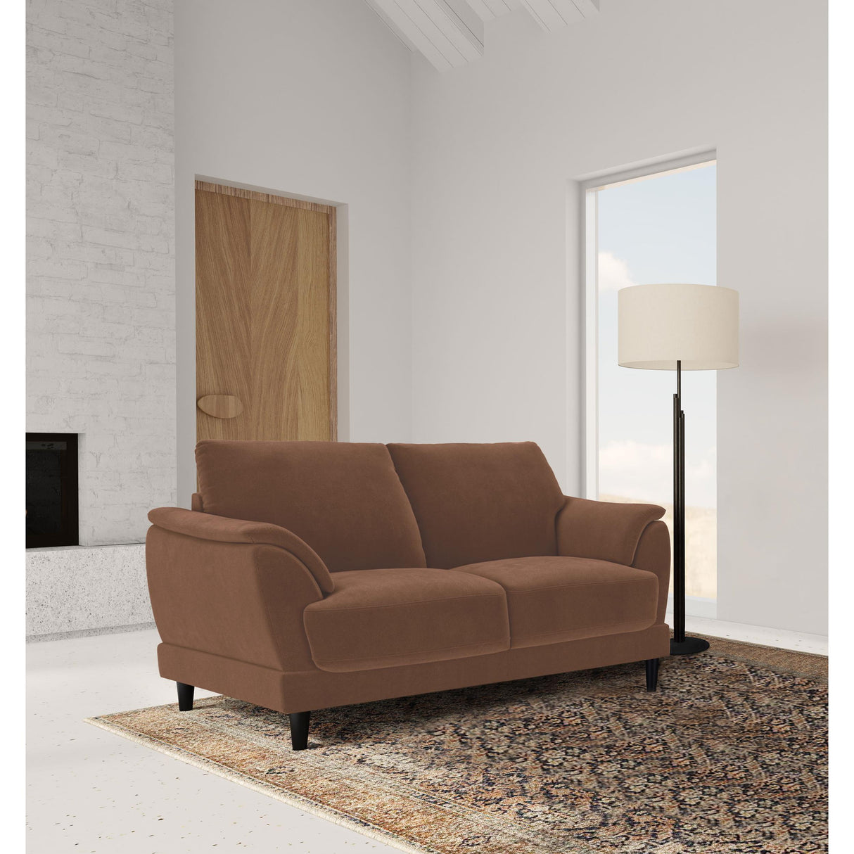 Coaster Furniture Selma 552102 Velvet Upholstered Crescent Arm Loveseat - Rust IMAGE 2