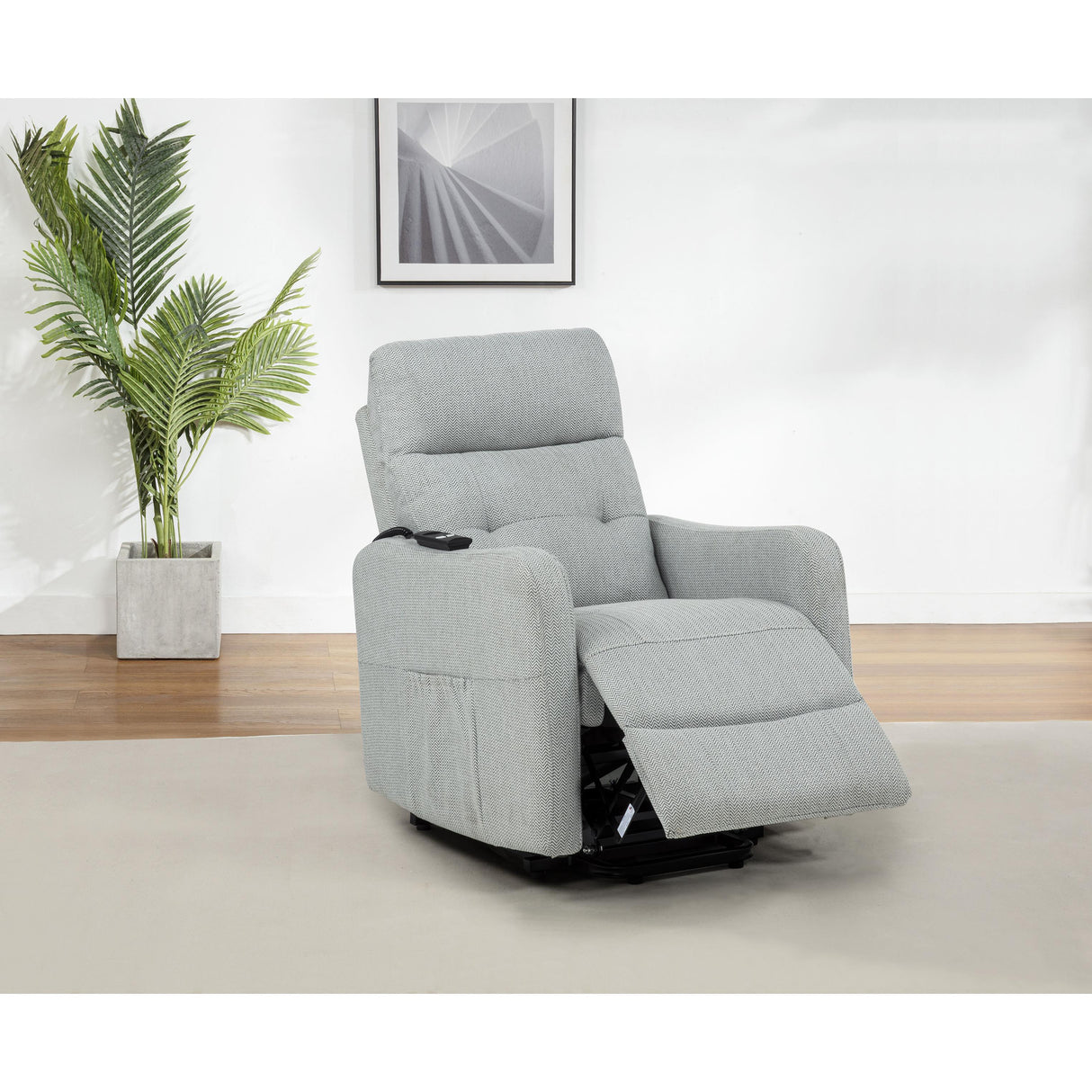 Coaster Furniture Dayes 600130P Upholstered Power Lift Recliner Chair - Light Grey IMAGE 2