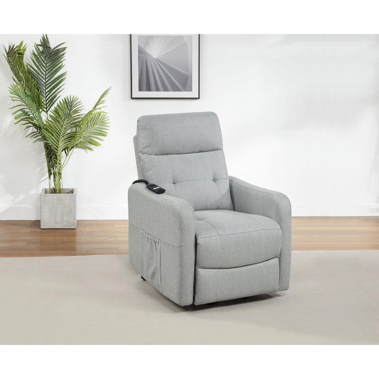 Coaster Furniture Dayes 600130P Upholstered Power Lift Recliner Chair - Light Grey IMAGE 7