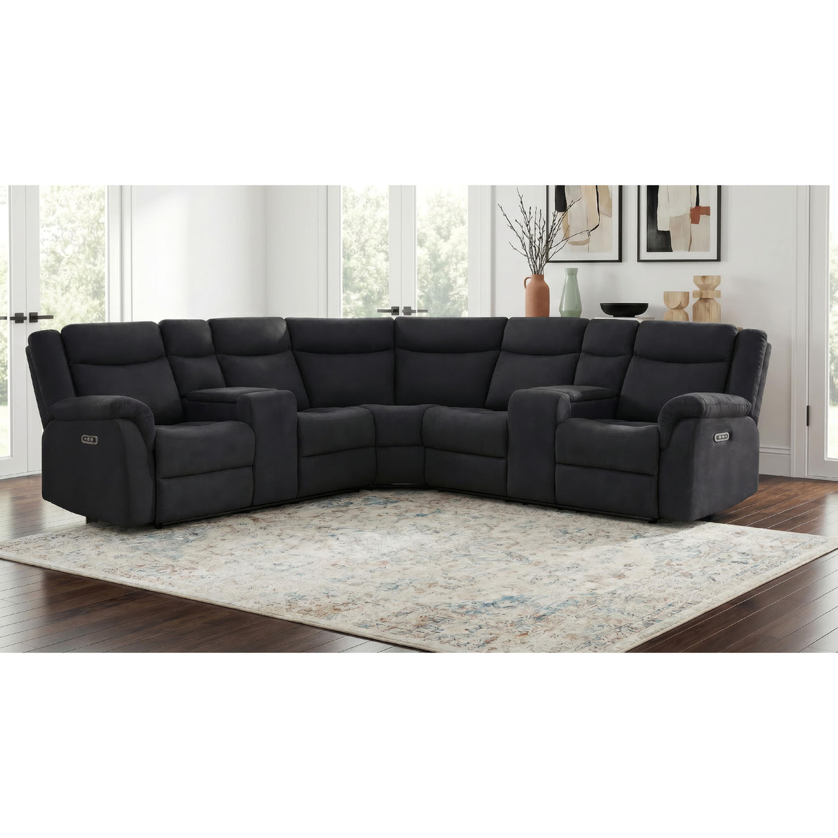 Coaster Furniture Hagen 600500P Upholstered Power Reclining Sectional Sofa - Steel Grey IMAGE 4