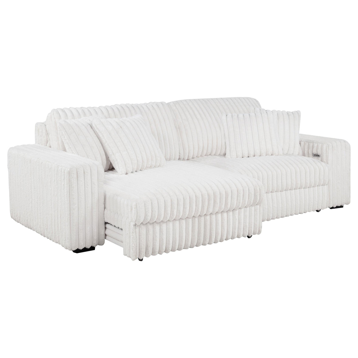 Coaster Furniture Jacana 600535P Corduroy Upholstered Dual Power Chaise Sofa - Ivory IMAGE 2