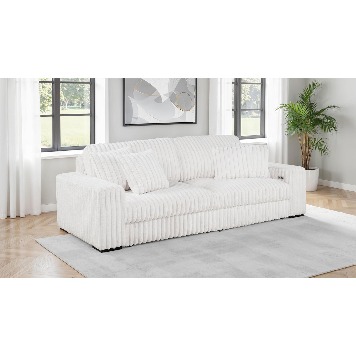 Coaster Furniture Jacana 600535P Corduroy Upholstered Dual Power Chaise Sofa - Ivory IMAGE 4