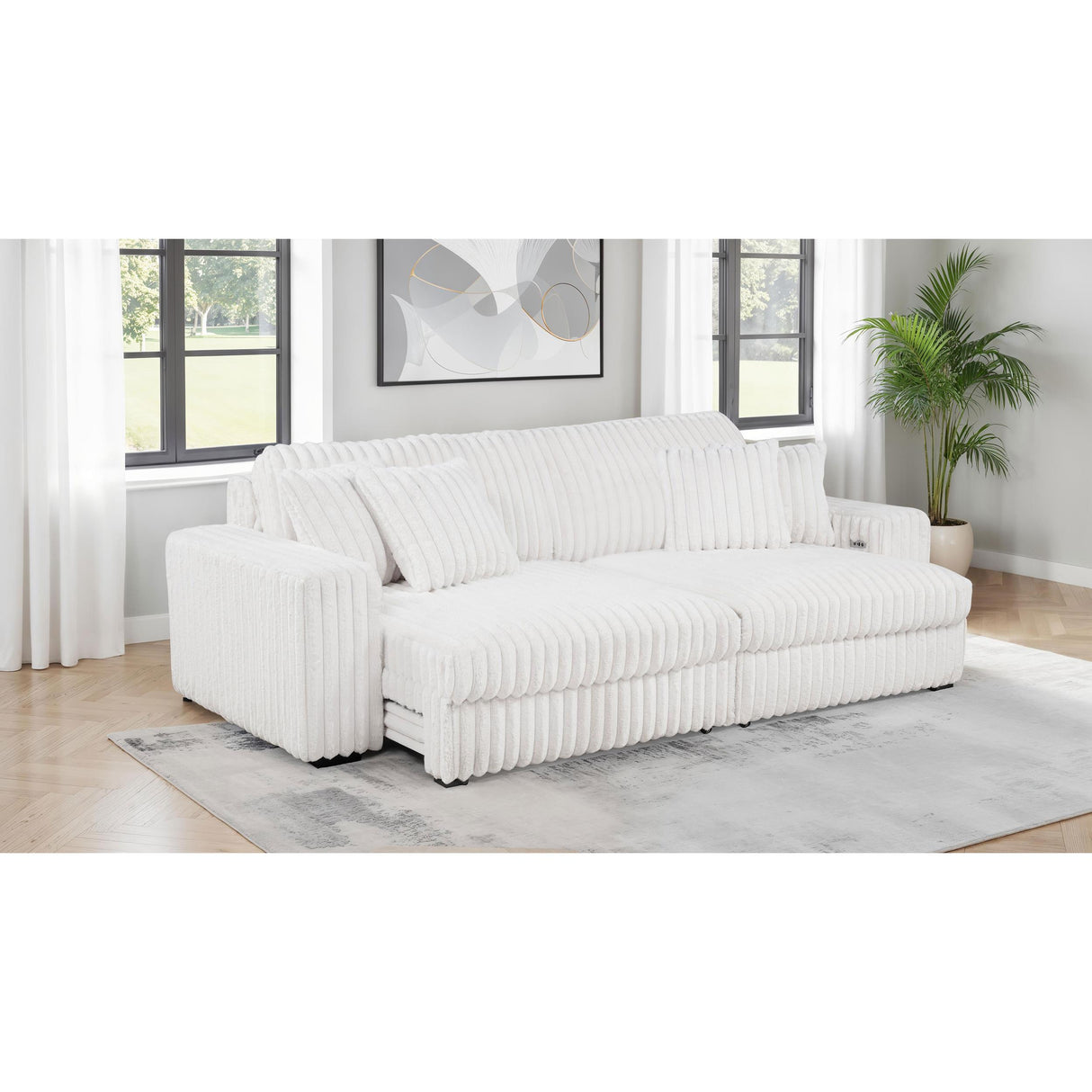 Coaster Furniture Jacana 600535P Corduroy Upholstered Dual Power Chaise Sofa - Ivory IMAGE 7