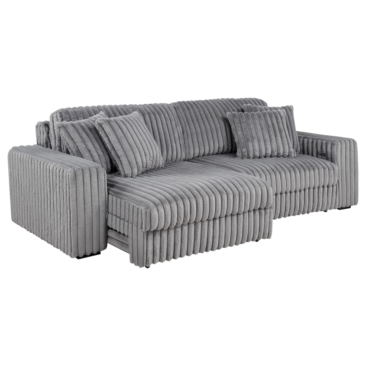 Coaster Furniture Jacana 600536P Corduroy Upholstered Dual Power Chaise Sofa - Grey IMAGE 4