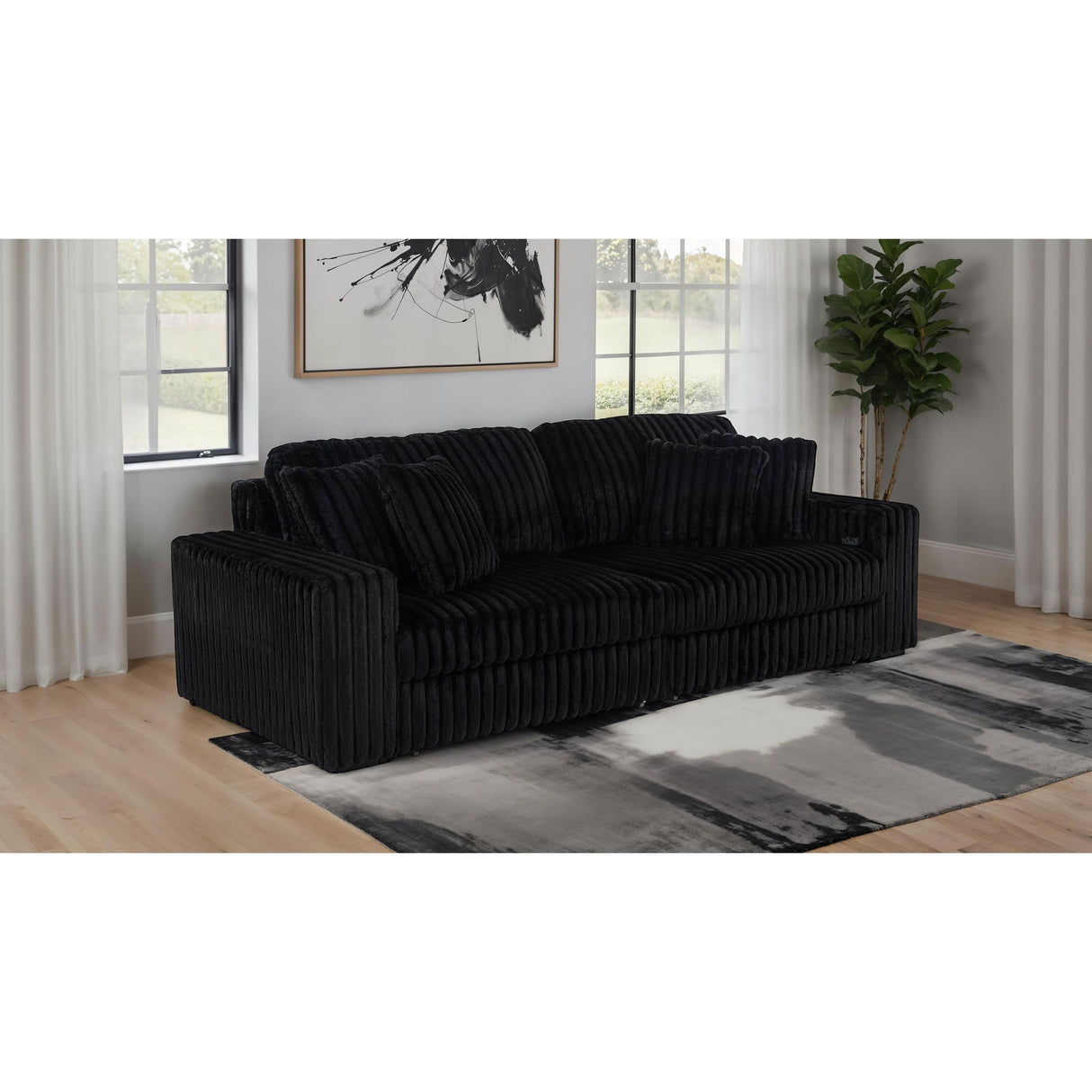Coaster Furniture Jacana 600537P Corduroy Upholstered Dual Power Chaise Sofa - Black IMAGE 2