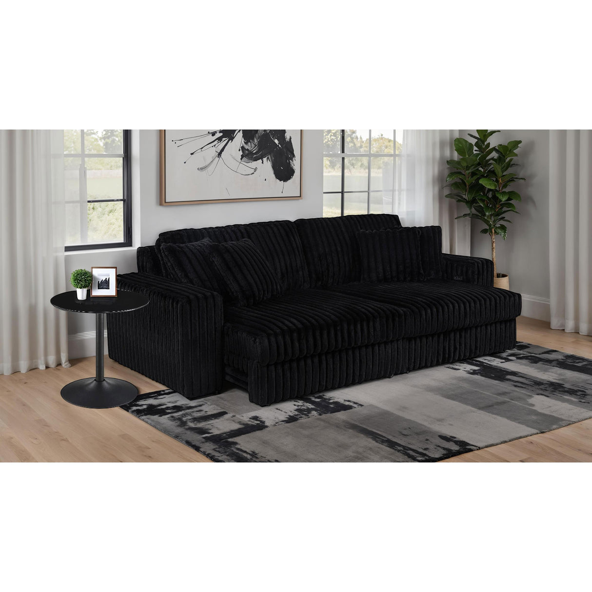 Coaster Furniture Jacana 600537P Corduroy Upholstered Dual Power Chaise Sofa - Black IMAGE 8