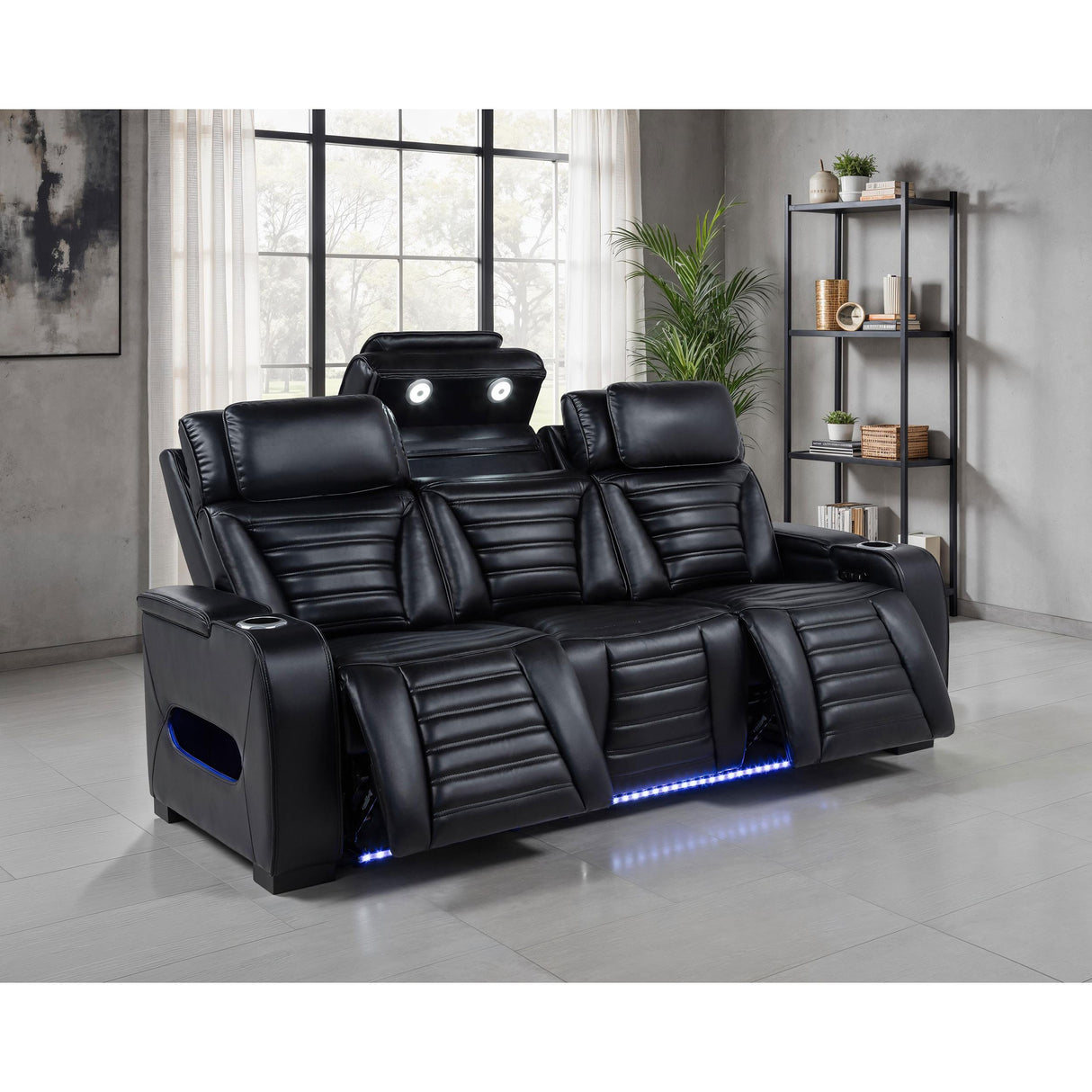 Coaster Furniture Zuma 603251PP Faux Leather Dual Power Reclining LED Sofa - Black IMAGE 10