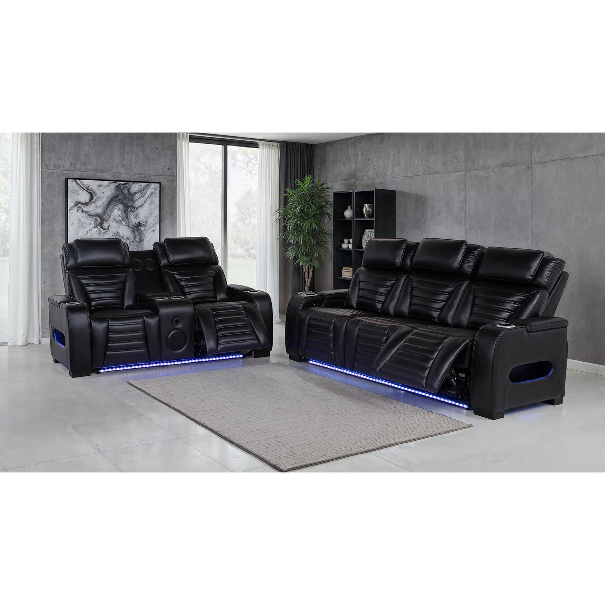 Coaster Furniture Zuma 603251PP Faux Leather Dual Power Reclining LED Sofa - Black IMAGE 9