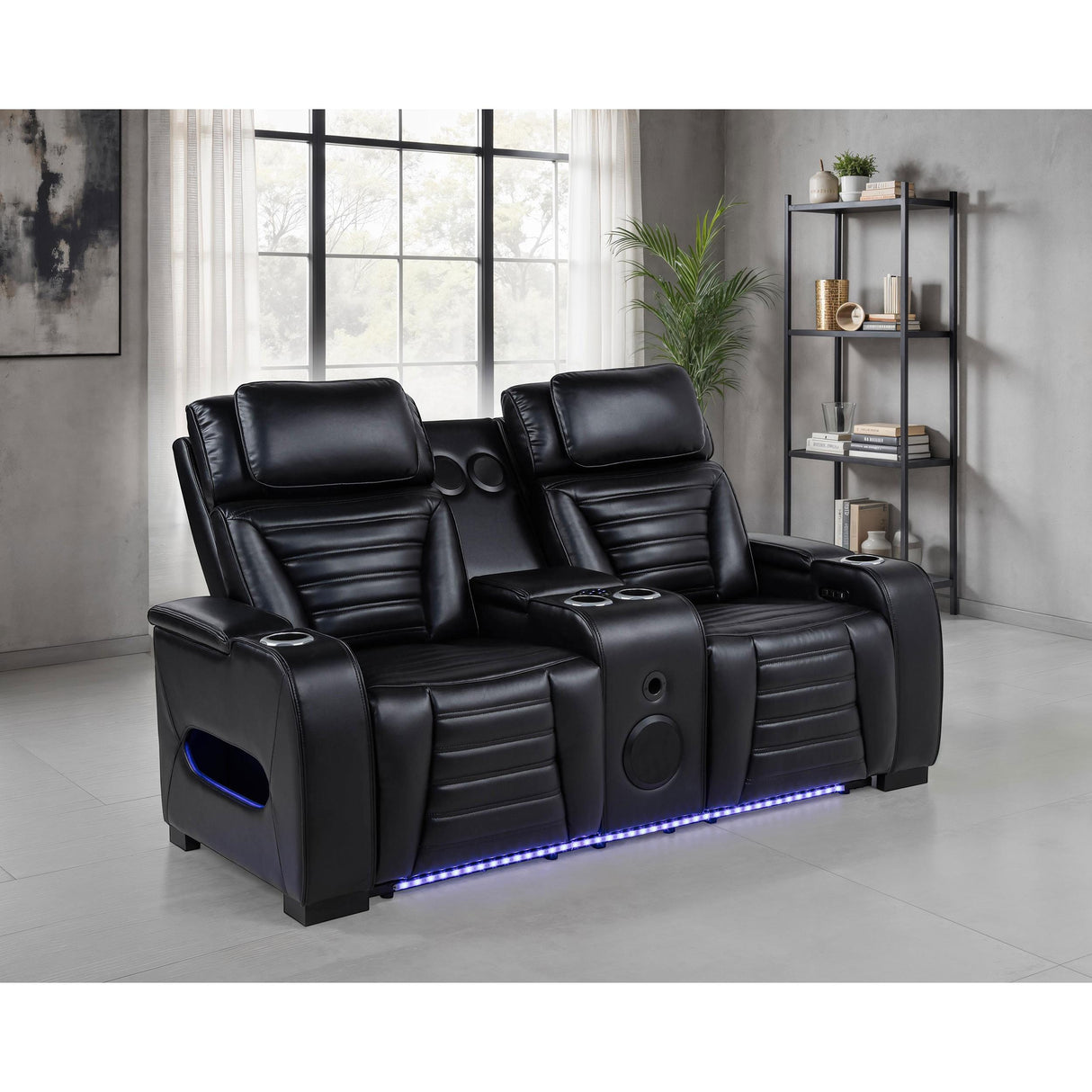 Coaster Furniture Zuma 603252PP Faux Leather Dual Power Reclining LED Loveseat - Black IMAGE 6