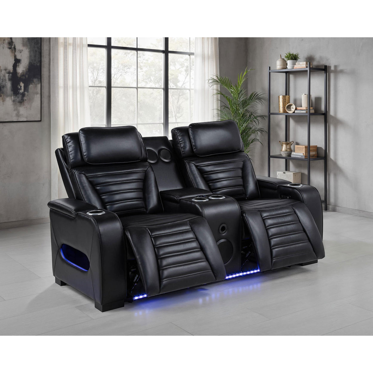 Coaster Furniture Zuma 603252PP Faux Leather Dual Power Reclining LED Loveseat - Black IMAGE 9