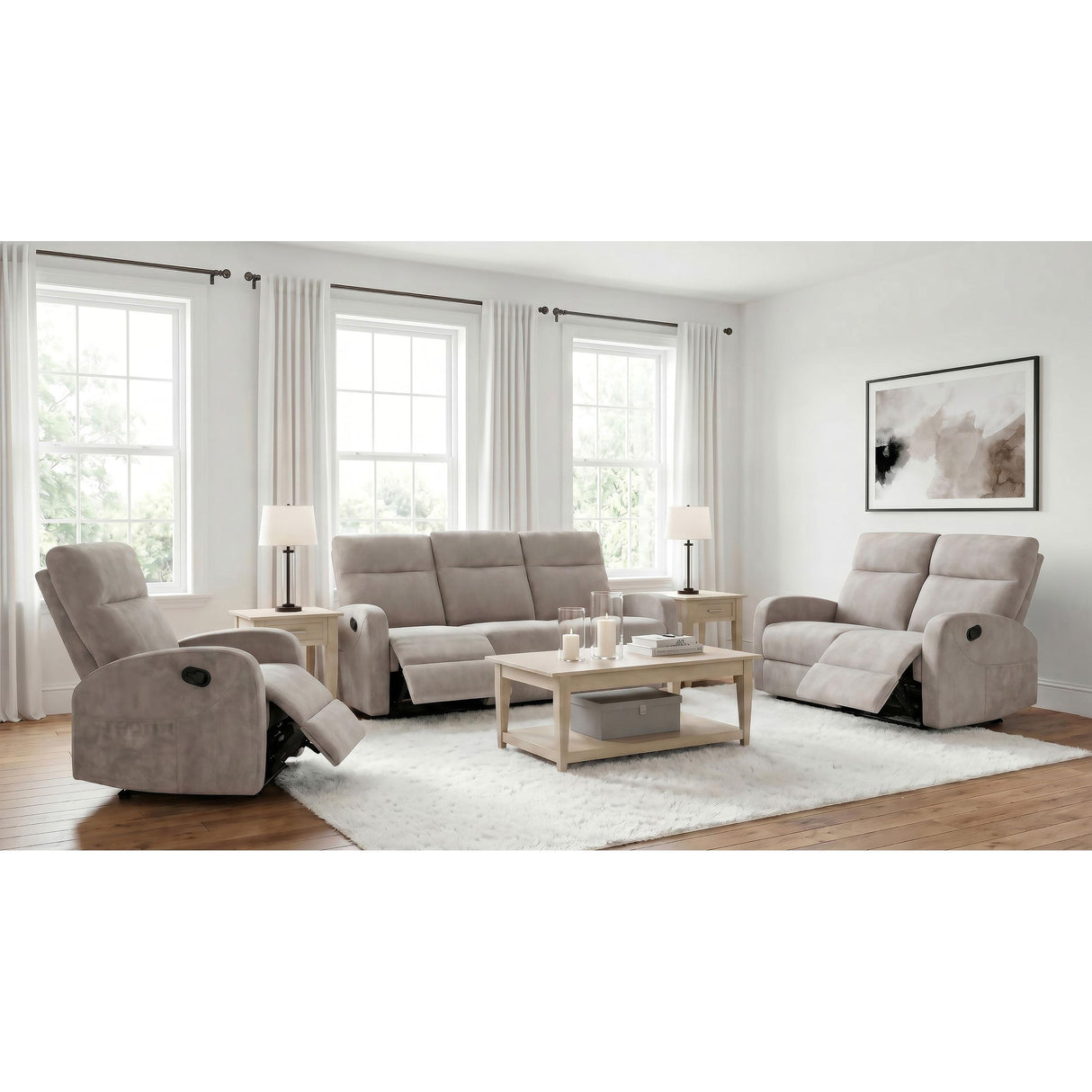 Coaster Furniture Hamilton 603371 Chenille Upholstered Manual Reclining Sofa - Sand IMAGE 11