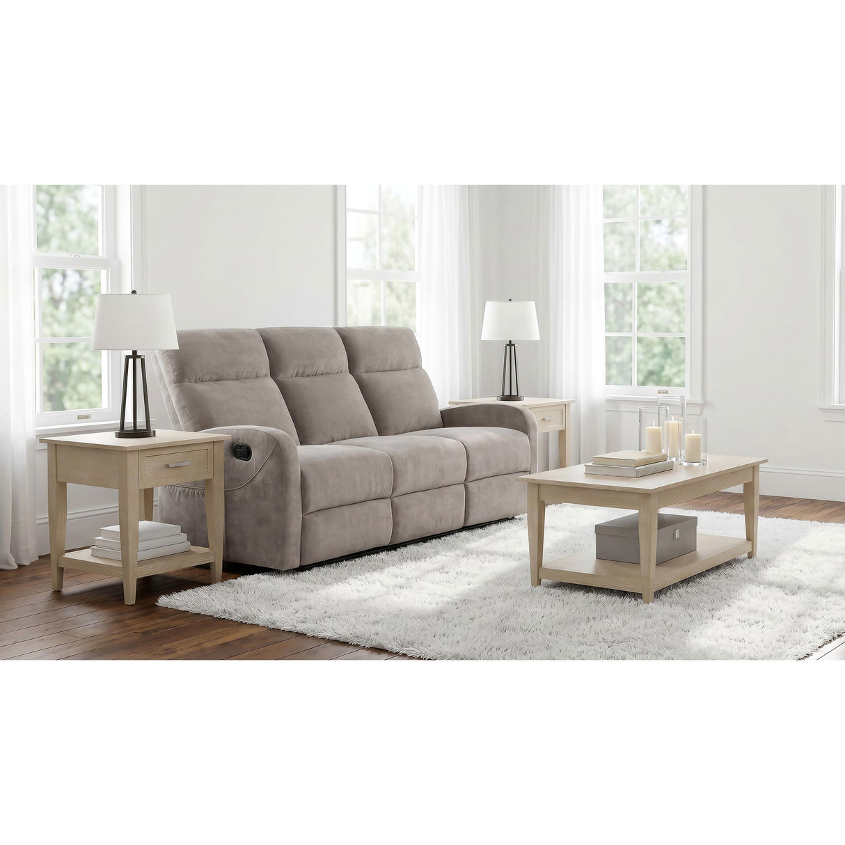 Coaster Furniture Hamilton 603371 Chenille Upholstered Manual Reclining Sofa - Sand IMAGE 4