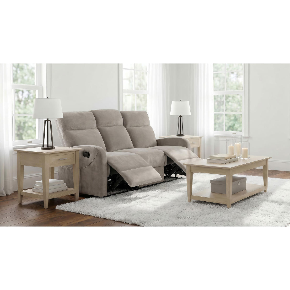 Coaster Furniture Hamilton 603371 Chenille Upholstered Manual Reclining Sofa - Sand IMAGE 6