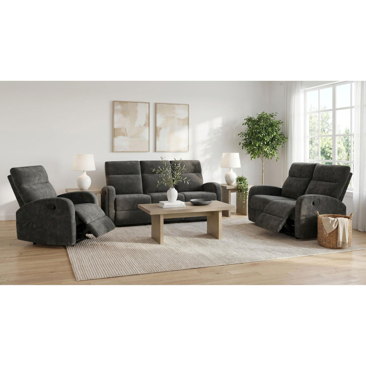Coaster Furniture Hamilton 603375 Chenille Upholstered Manual Reclining Loveseat - Charcoal Grey IMAGE 9