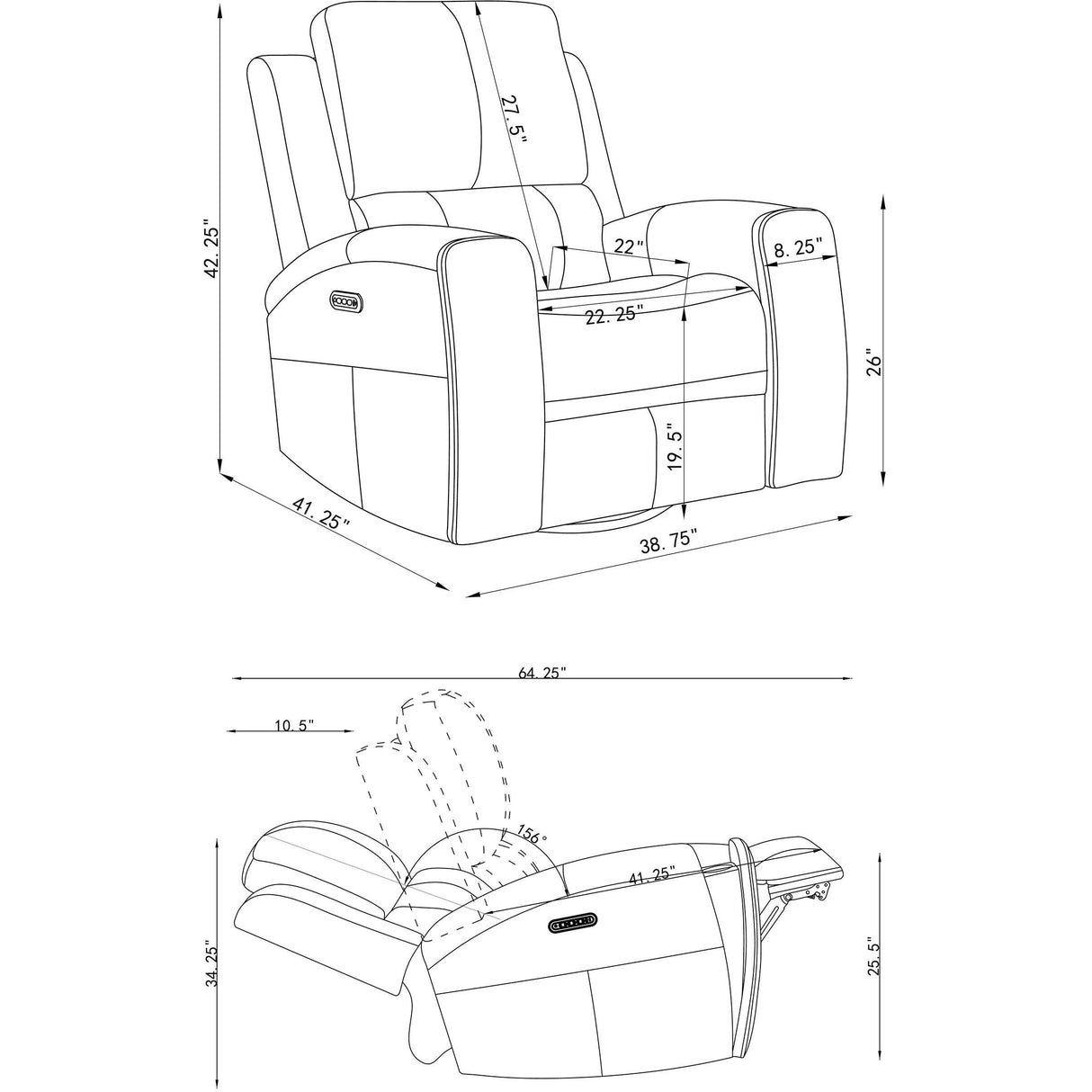 Coaster Furniture Brickston 603433PPP Triple Power Swivel Glider Recliner - Charcoal IMAGE 14
