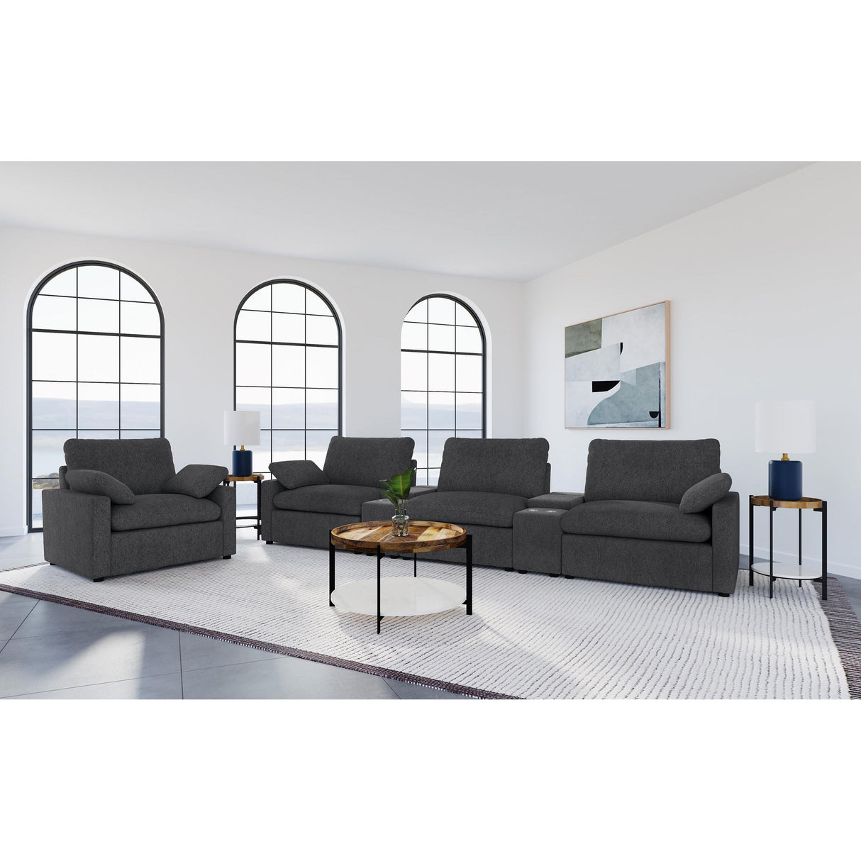 Coaster Furniture Collins 609533P Upholstered Power Recliner Chair - Dark Grey IMAGE 2