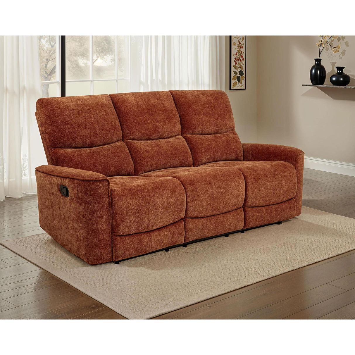 Coaster Furniture Navarro 609574 Chenille Upholstered Reclining Sofa - Burnt Orange IMAGE 3