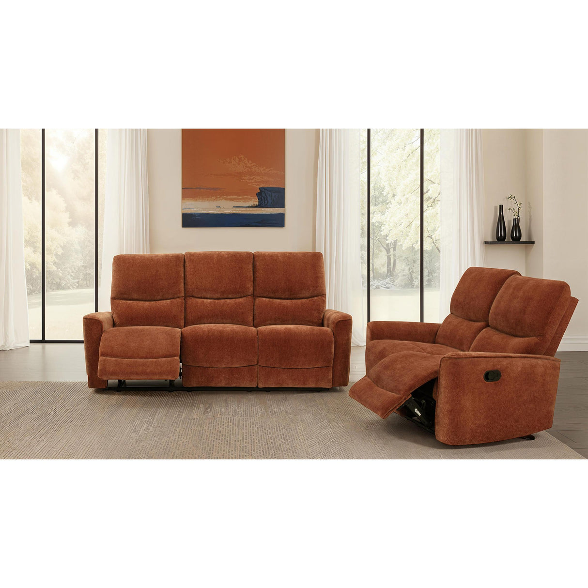 Coaster Furniture Navarro 609575 Chenille Upholstered Reclining Loveseat - Burnt Orange IMAGE 14