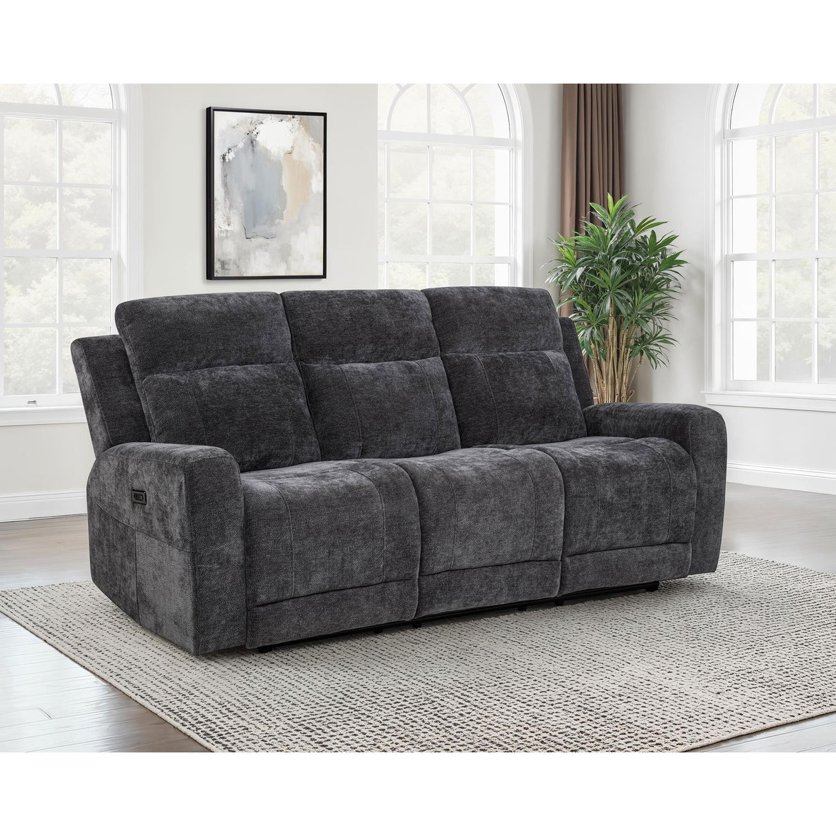 Coaster Furniture Kennett 610154P Chenille Upholstered Power Reclining Sofa - Dark Grey IMAGE 4