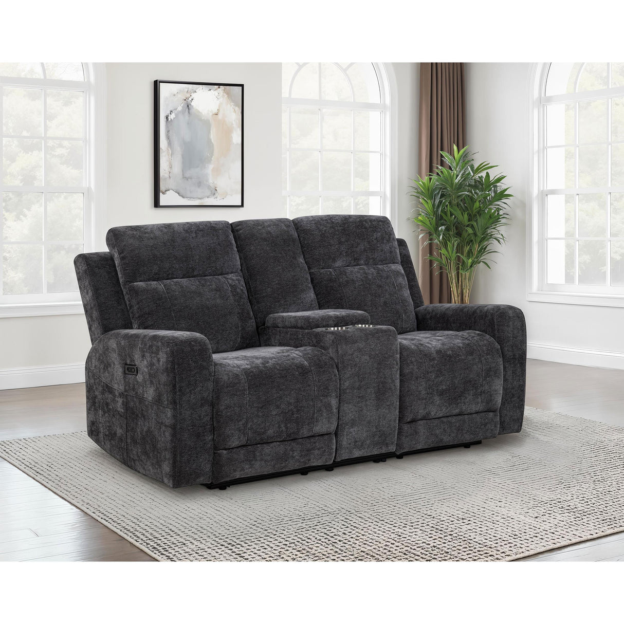 Coaster Furniture Kennett 610155P Chenille Upholstered Power Reclining Loveseat - Grey IMAGE 4