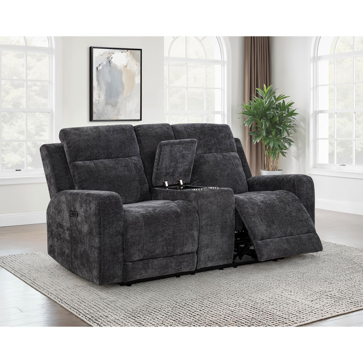 Coaster Furniture Kennett 610155P Chenille Upholstered Power Reclining Loveseat - Grey IMAGE 6
