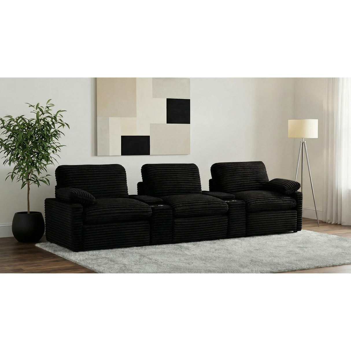 Coaster Furniture Collins 610361PT 5-Piece Power Reclining Home Theater Seating - Black IMAGE 3