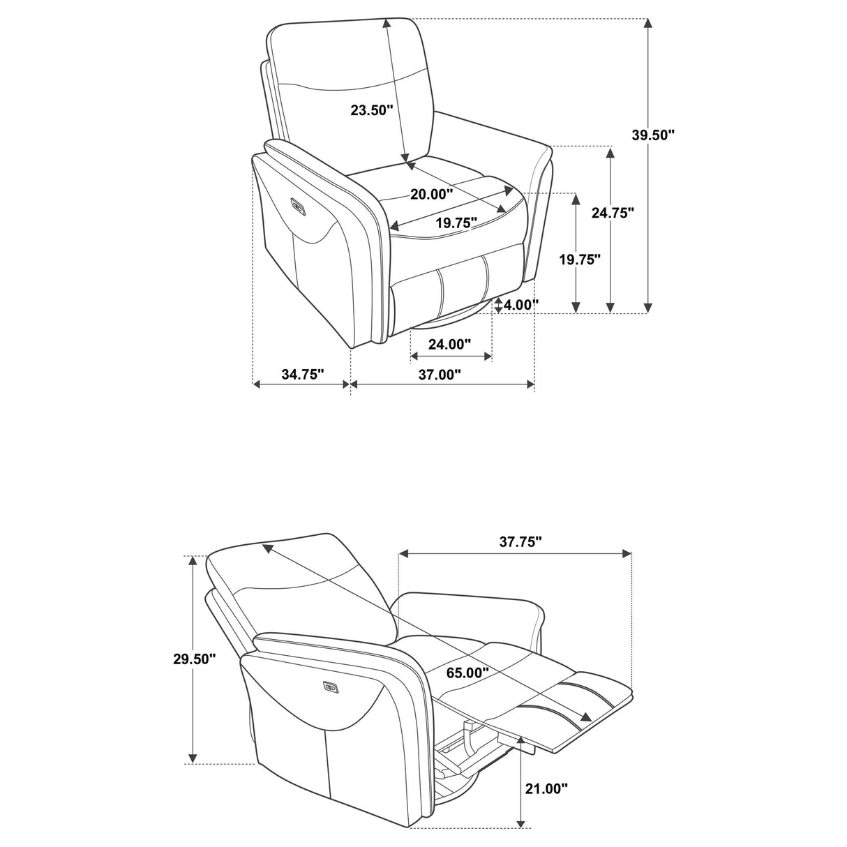 Coaster Furniture Adler 610423P Upholstered Power Swivel Glider Recliner - Greige IMAGE 9